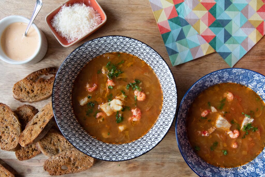Classic Bouillabaise with Rouille and Garlic Croutons
