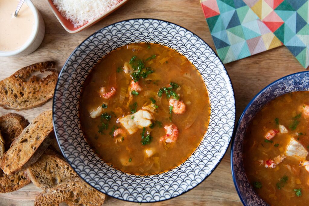 Classic Bouillabaise with Rouille and Garlic Croutons