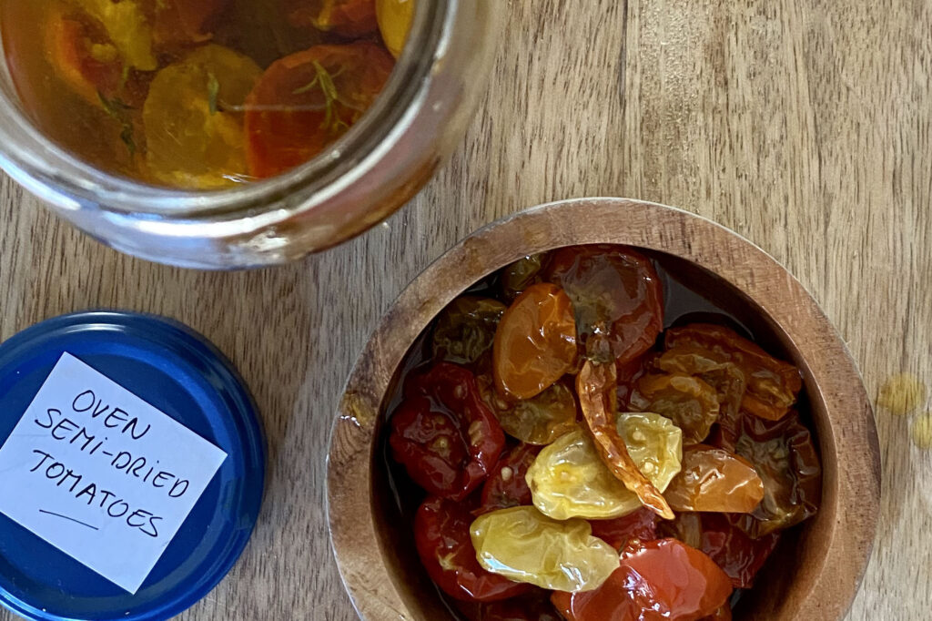 Oven Semi-Dried Cherry Tomatoes in a jar