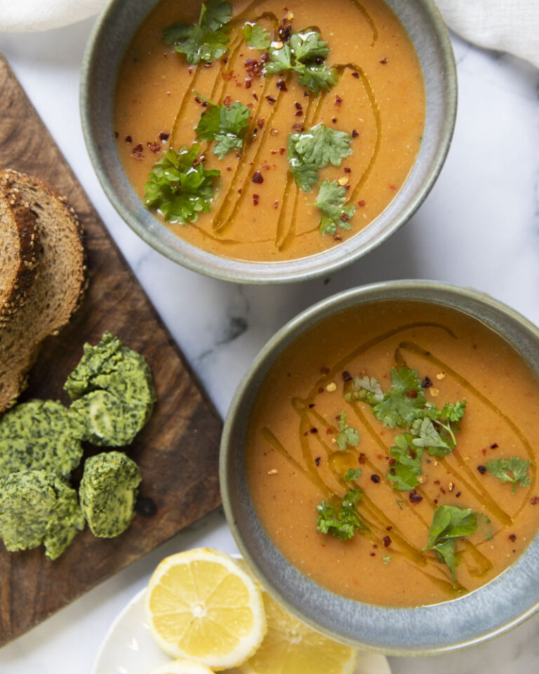 Roasted Vegetables Red Lentil Soup