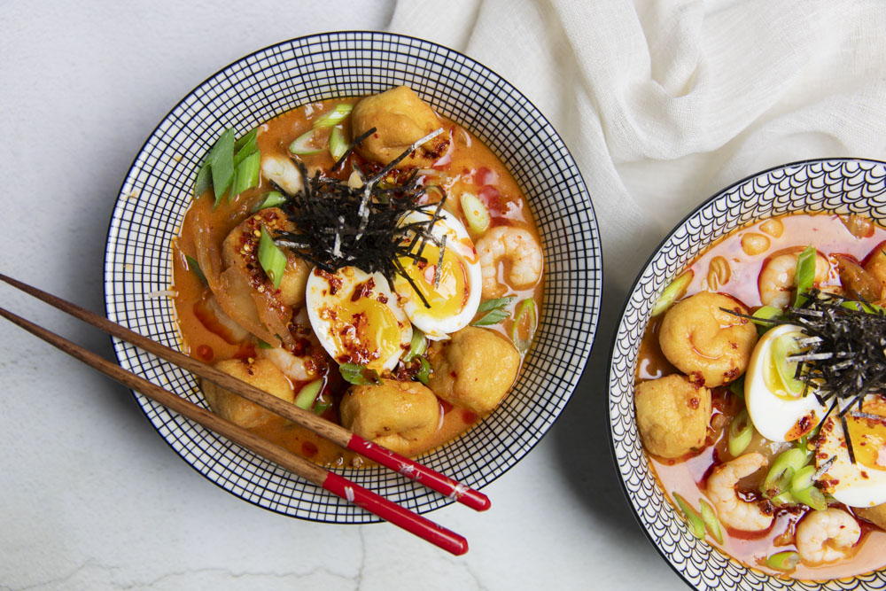 Miso and Kimchi Coconut Noodle Soup