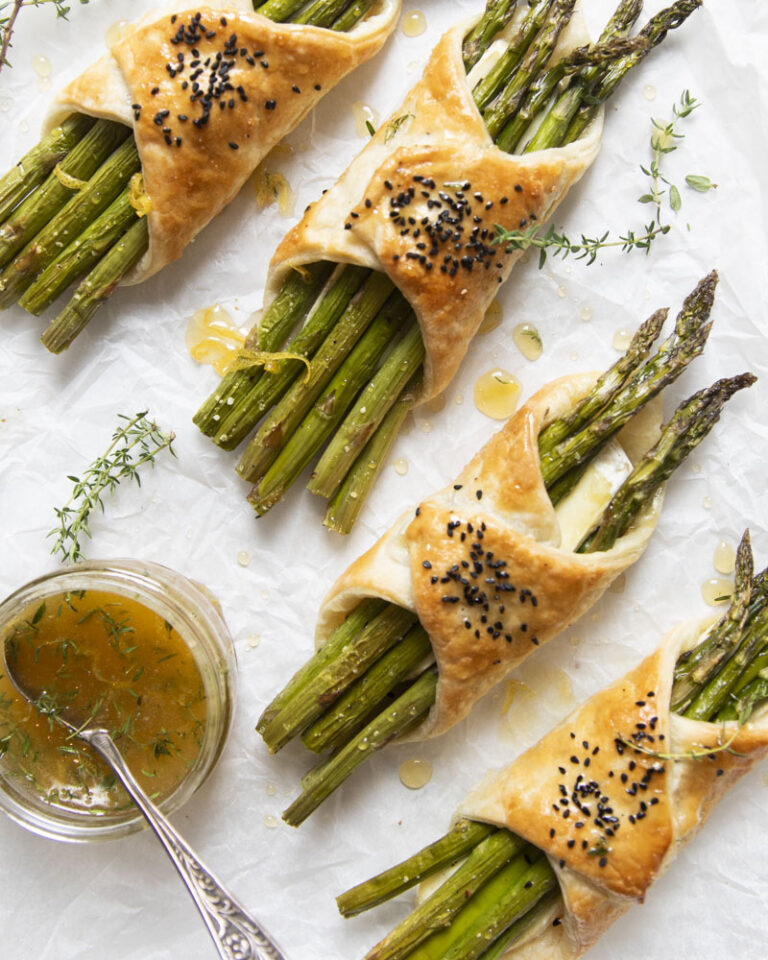 Brie & Asparagus Puff Pastries with Thyme & Lemon Honey