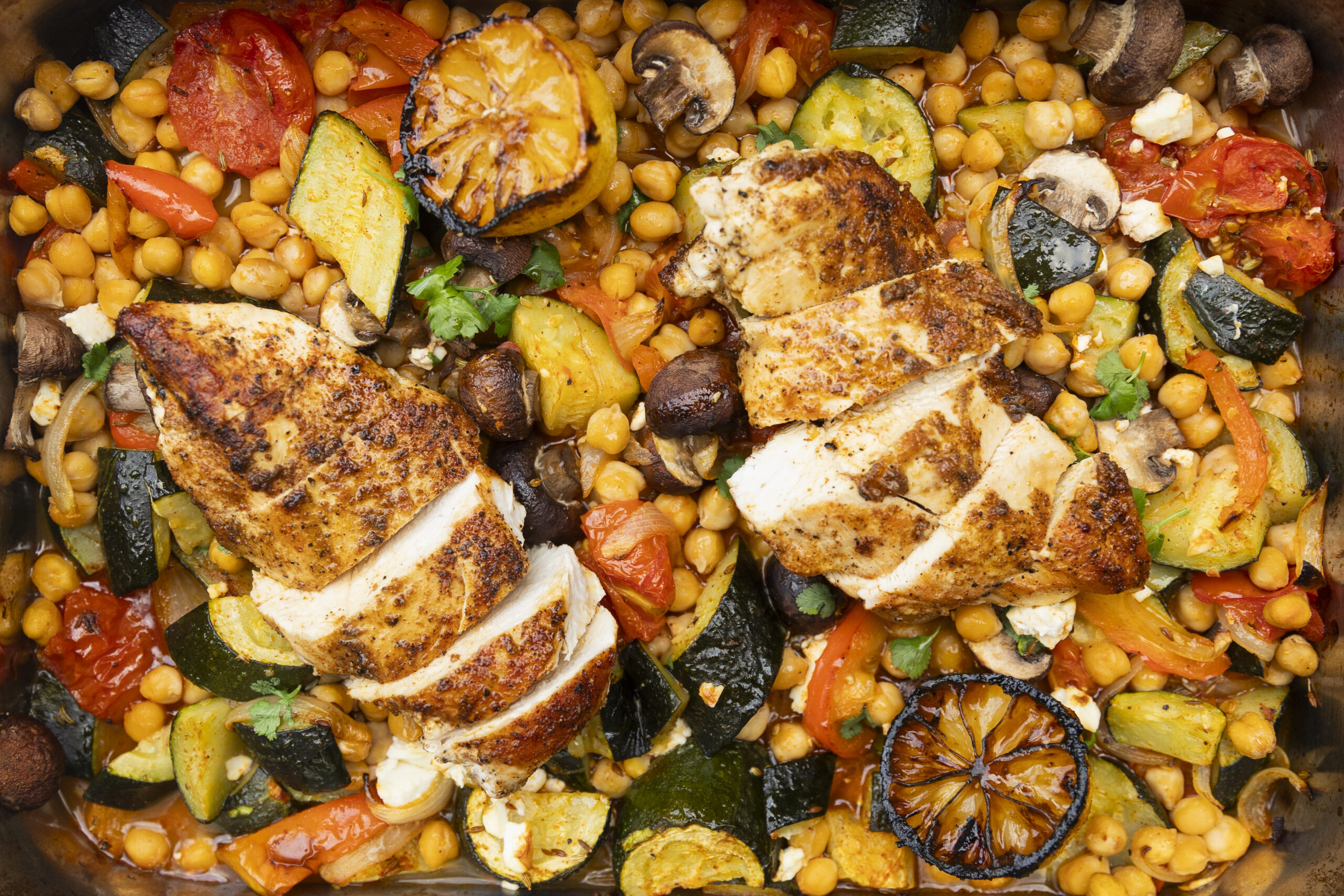 Chickpea and vegetable tray bake