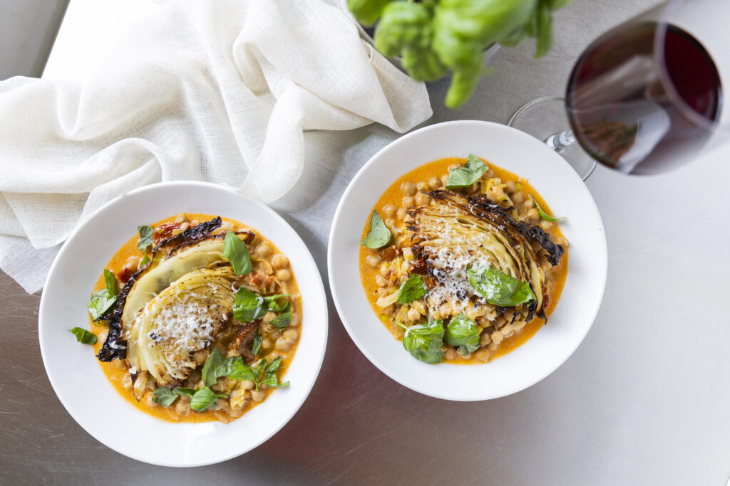 Sun-dried Tomato and Chickpea Stew with Roasted cabbage