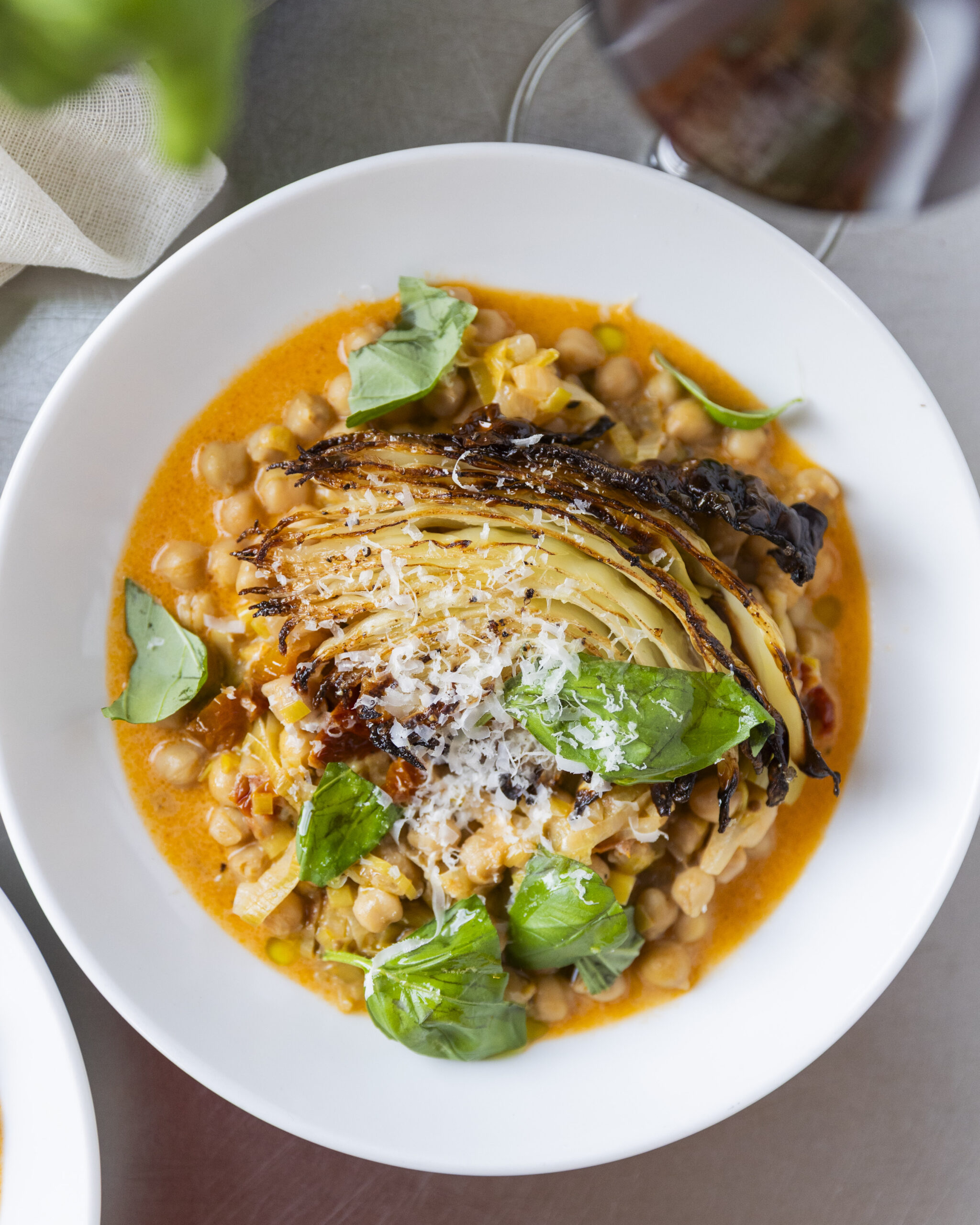 Sun-dried Tomato and Chickpea Stew with Roasted cabbage